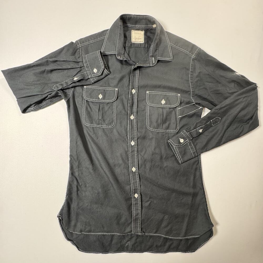 Billy Reid Mens Small Black Contrast Stitch Utility Button Shirt Long Sleeve